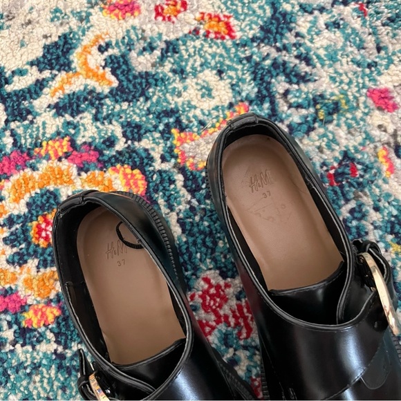 H&M Shoes Women's 6 Chunky Monkstrap Black Vegan Leather Academia Retro Y2K - Picture 4 of 7